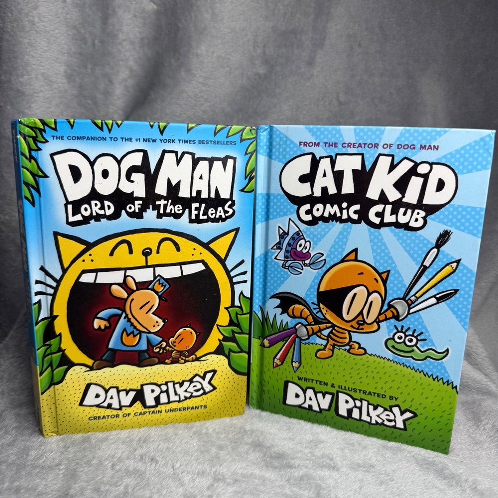 Dav Pilkey Dog Man Lord of the Fleas & Cat Kid Comic Club Hardcover Book Lot